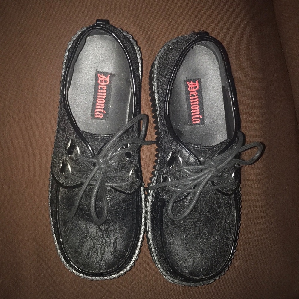 Demonia platform creepers shoes black lace goth 11